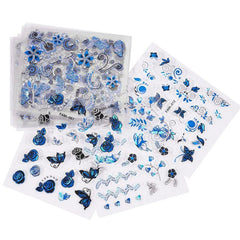 30 PLAQUETTES D'AUTOCOLLANTS NAIL ART CAMAÏEU DE BLEU