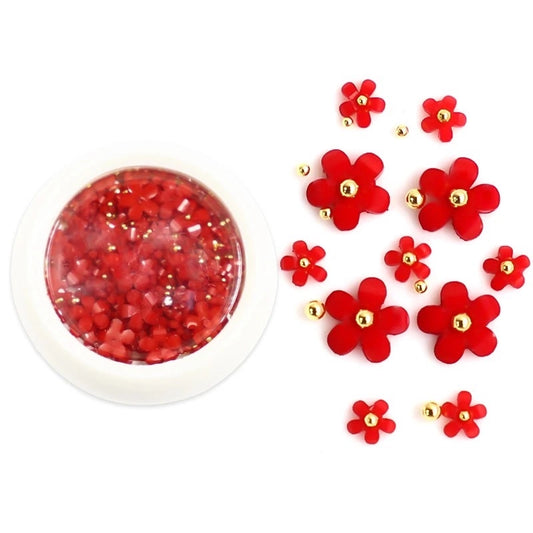 FLEURS ROUGES ET PERLES NAIL ART