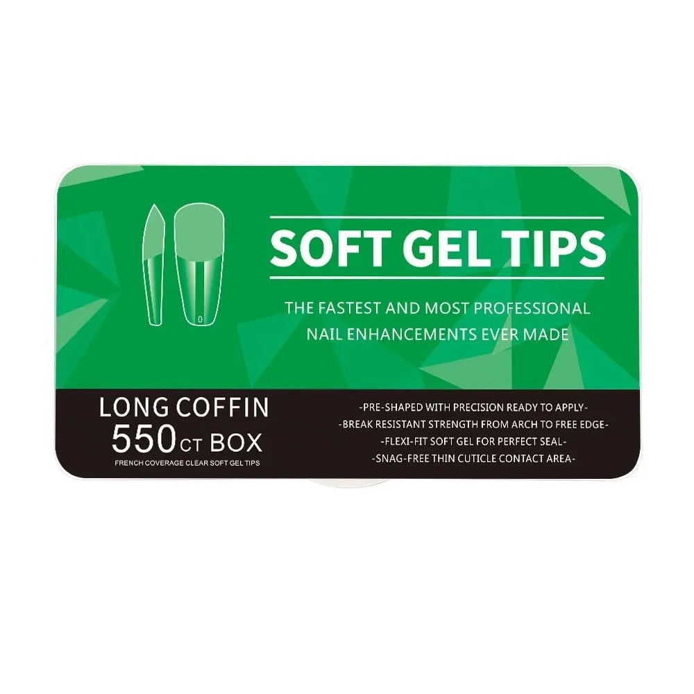 boite de 550 capsules gel x pour extension d'ongles à la maison long coffin