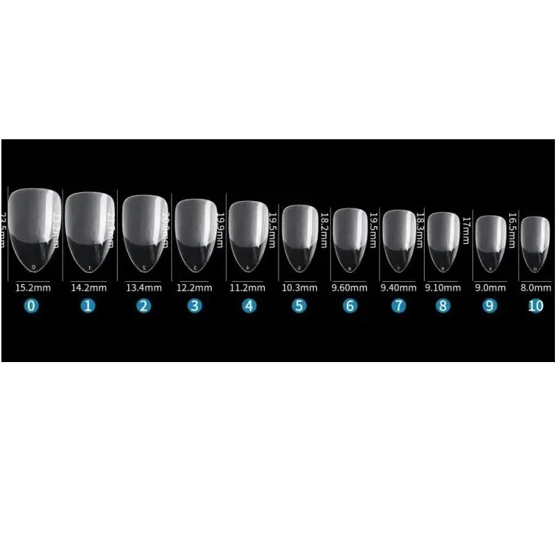 guide de taille de la boite de 550 capsules gel x pour extension d'ongles medium almond