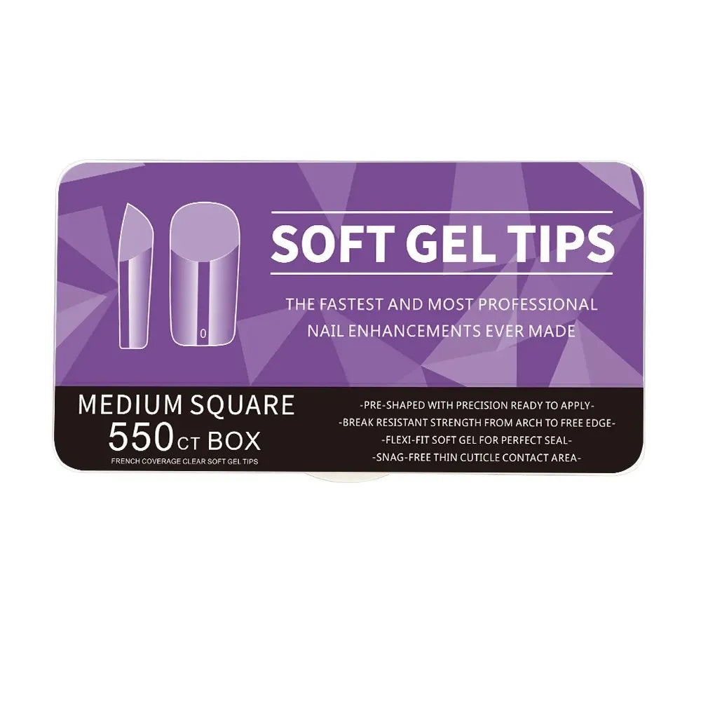 SOFT GEL NAIL TIPS MEDIUM SQUARE (Boîte de 550 capsules)