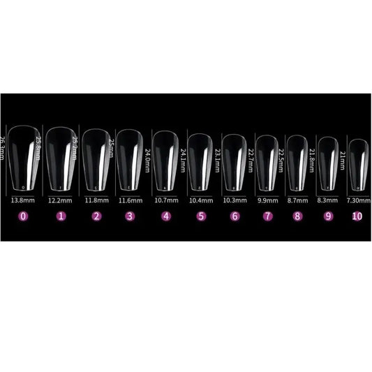 guide de taille de la boite de 550 short coffin wide gel x capsules pour extension d'ongles