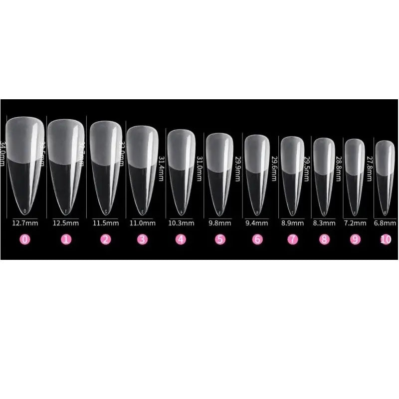 guide de taille de la boite de 550 capsules gel x short stiletto