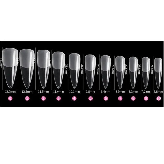 guide de taille de la boite de 550 capsules gel x short stiletto