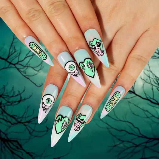 Press On Nails Halloween - Cœurs et Yeux Monstrueux