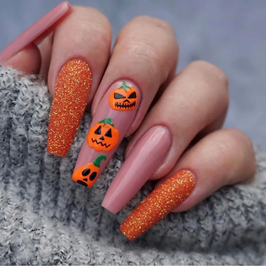 SET DE 24 PRESS ON NAIL FAUX ONGLES HALLOWEEN CITROUILLE