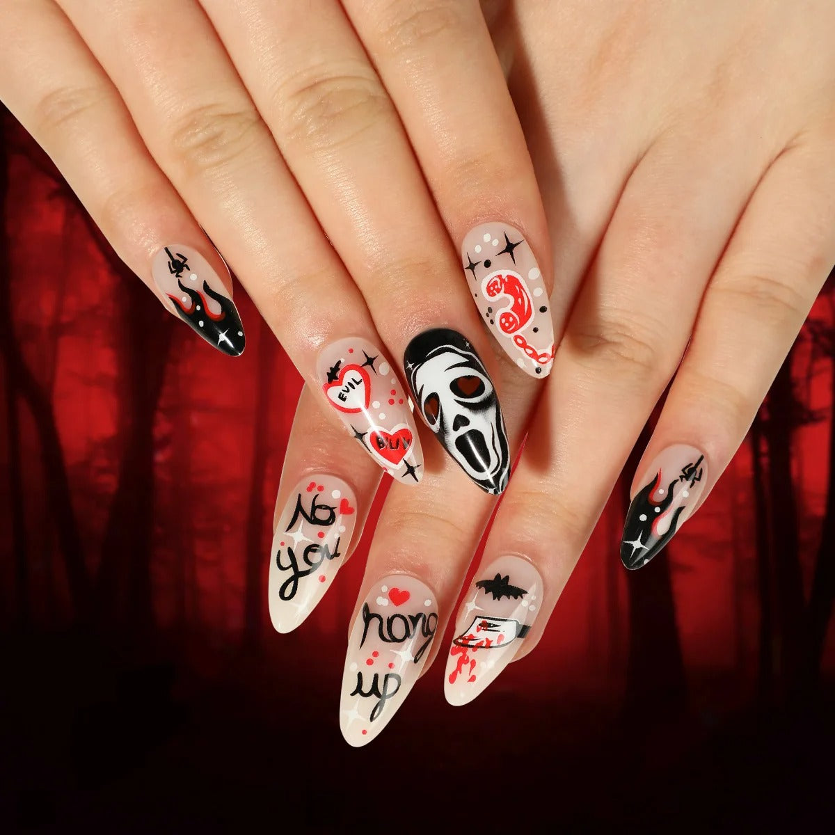 Press On Nails Halloween - Scream and Bloody Inscriptions